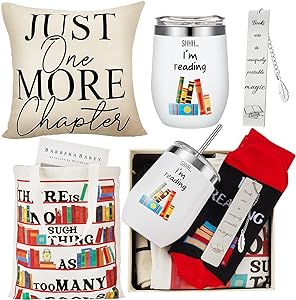 Tioncy Set of 5 Reading Gifts in Book Lovers Gifts Box Includes Canvas Tote Bag Pillow Case Insulated Tumbler Mug Comfy Socks Bookmark Bookworm Gifts Book Club Gifts for Readers Librarians Book Nerd