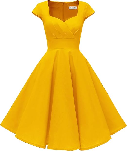 Hanpceirs Women's Cap Sleeve 1950s Retro Vintage Cocktail Swing Dress with Pocket