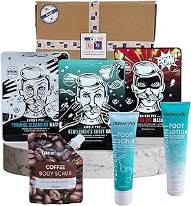 Mens Pamper Spa Gift Box, Face Mask, Eye Mask, Face Putty, Body Scrub, Foot Scrub & Foot Lotion, Vegan, Not Tested on Animals