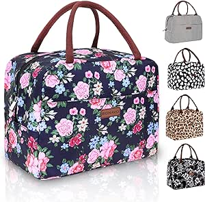 Lunch Bags for Women Insulated Cooler - Lunch Bag Tote Bag Lunch Box with Large Capacity by RONAVO（Pink Peony Pattern）