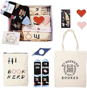 LESEN Book Lovers Gifts for Women - Ideal Reader Gifts Box Basket for Librarian or Best Friend - Includes a Tote Bag,Book Sleeve,Socks,Bookmarks