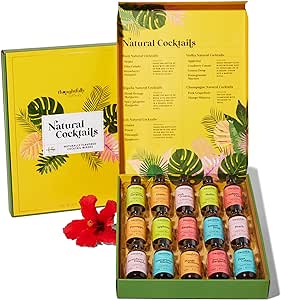 Thoughtfully Cocktails, Natural Cocktail Mixer Gift Set in Mini Glass Bottles, 15 Unique and Classic Drink Flavors Include Mojito, Passion Fruit, Peach and More, Set of 15 (NO Artificial Flavor)