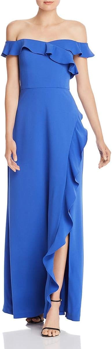 Off The Shoulder Asymmetric Ruffle Gown Short Sleeve Dress