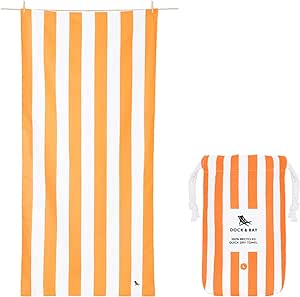 Dock & Bay Beach Towel - Quick Dry, Sand Free - Compact, Lightweight - 100% Recycled - Includes Bag - Cabana - Ipanema Orange - Extra Large (200x90cm, 78x35)