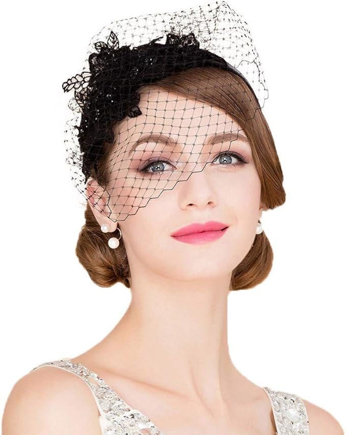 F FADVES Ladies Flower Veil Fascinators