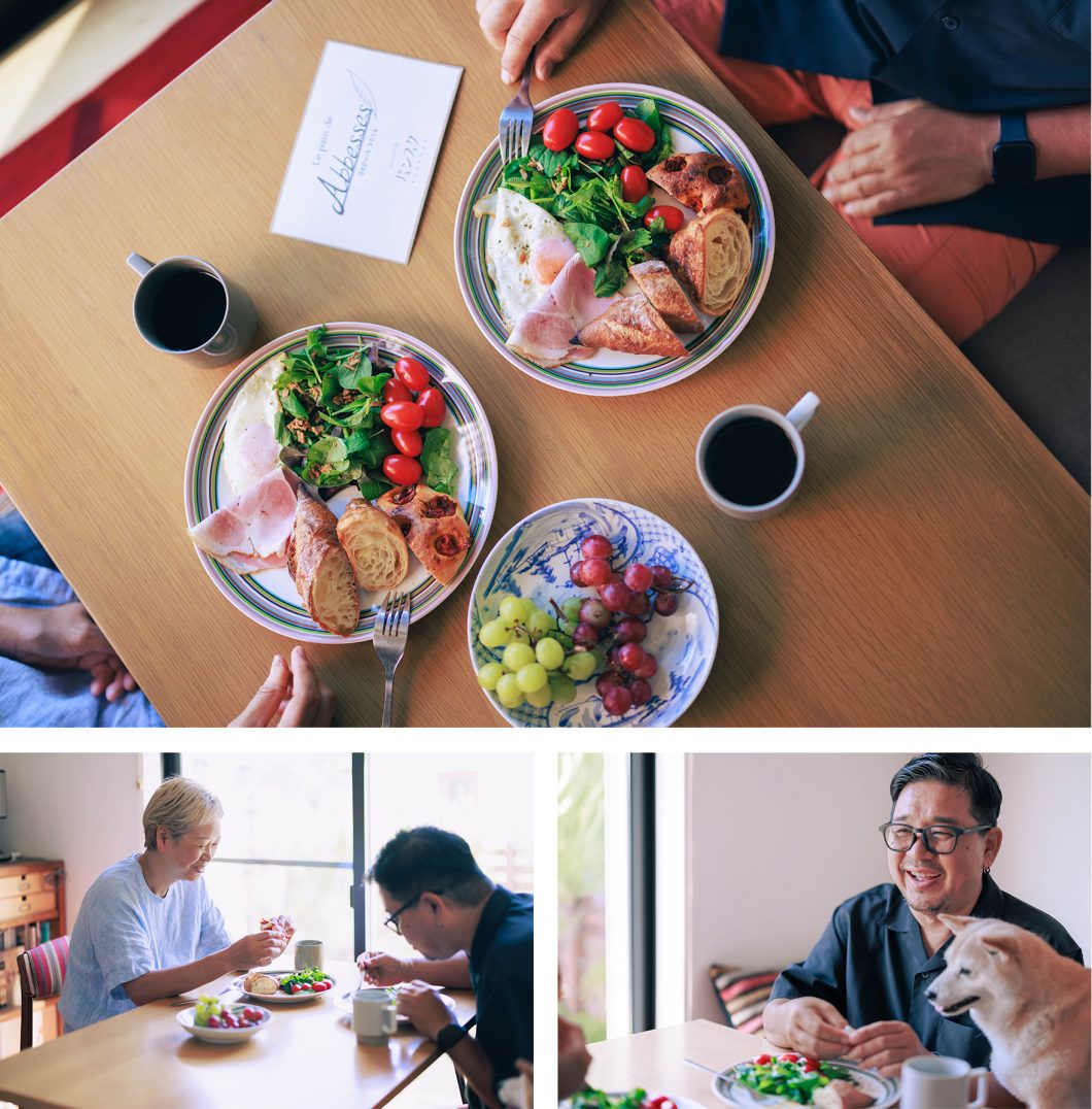 パンスク定期便で届いたパンで朝食を食べる様子