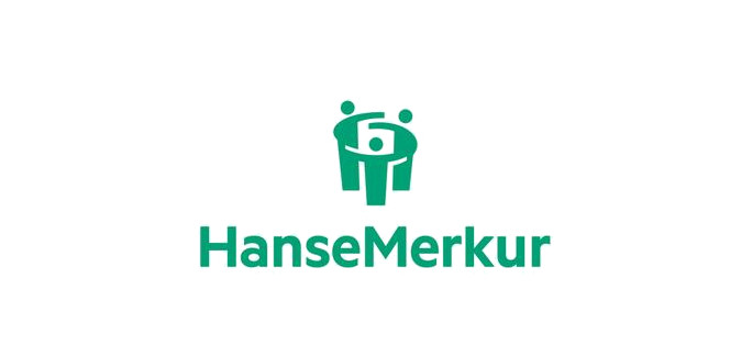 HanseMerkur Logo mit grünem Symbol und Schriftzug.
