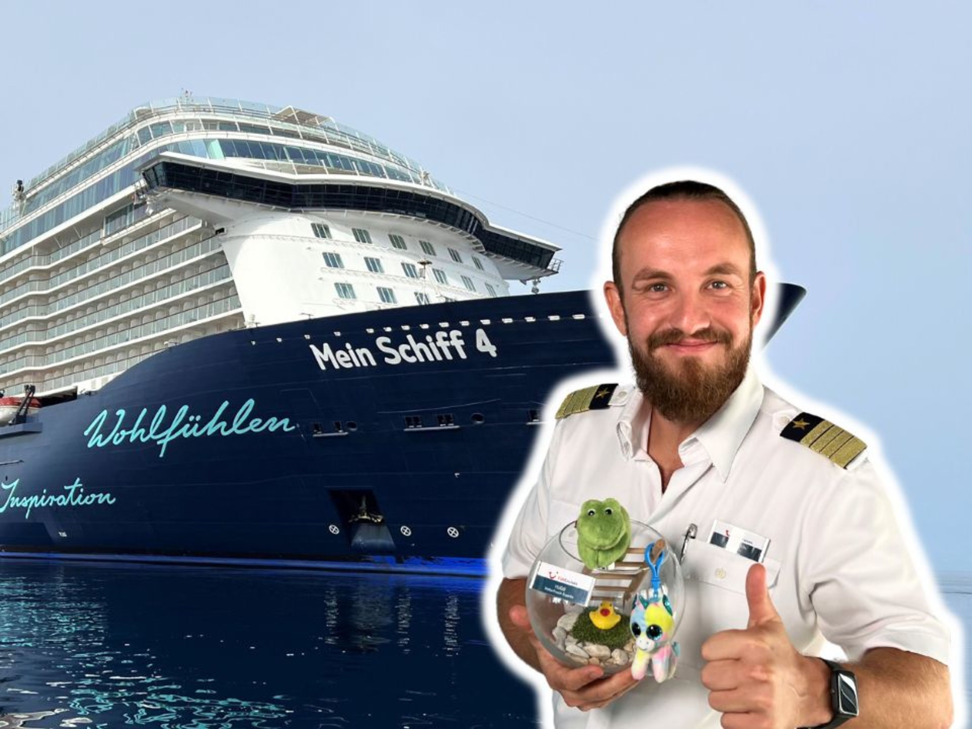 Jan Fortun Kreuzfahrtschiff der Mein Schiff® Flotte, Mann mit Daumen hoch.