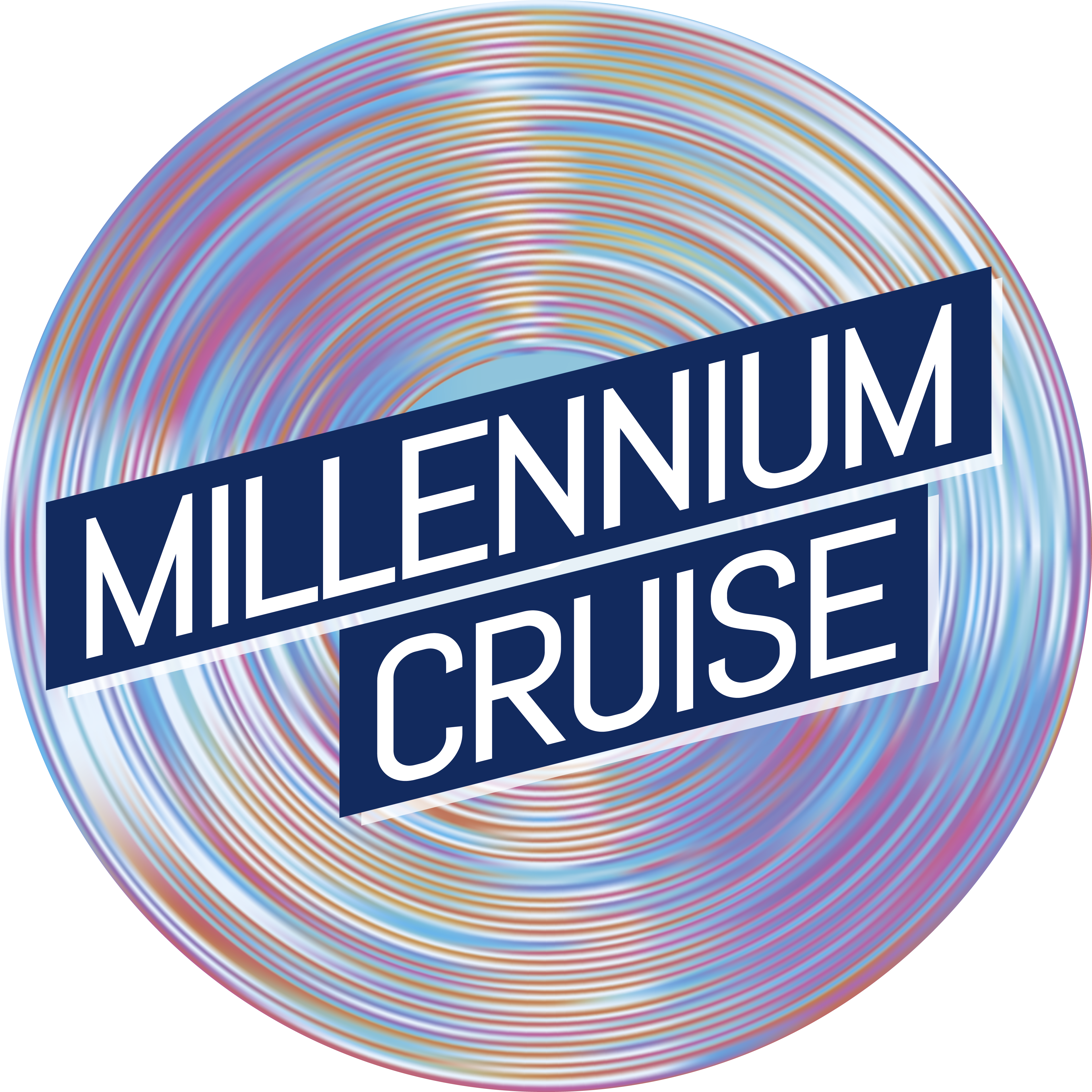 Buntes, kreisförmiges Logo mit Text "Millennium Cruise". Buntes, kreisförmiges Logo mit Text "Millennium Cruise".