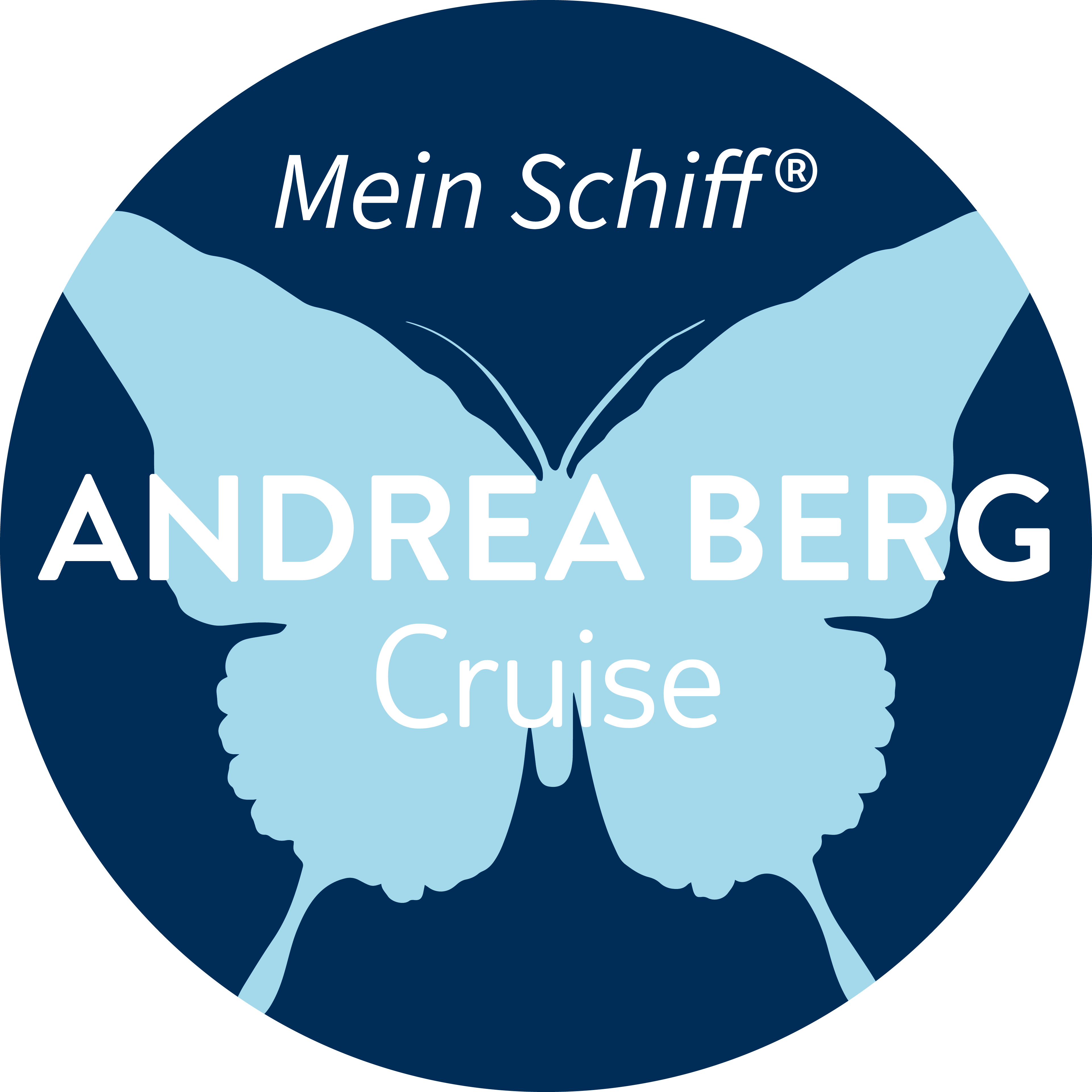 Blauer Schmetterling mit "Andrea Berg Cruise" Text.