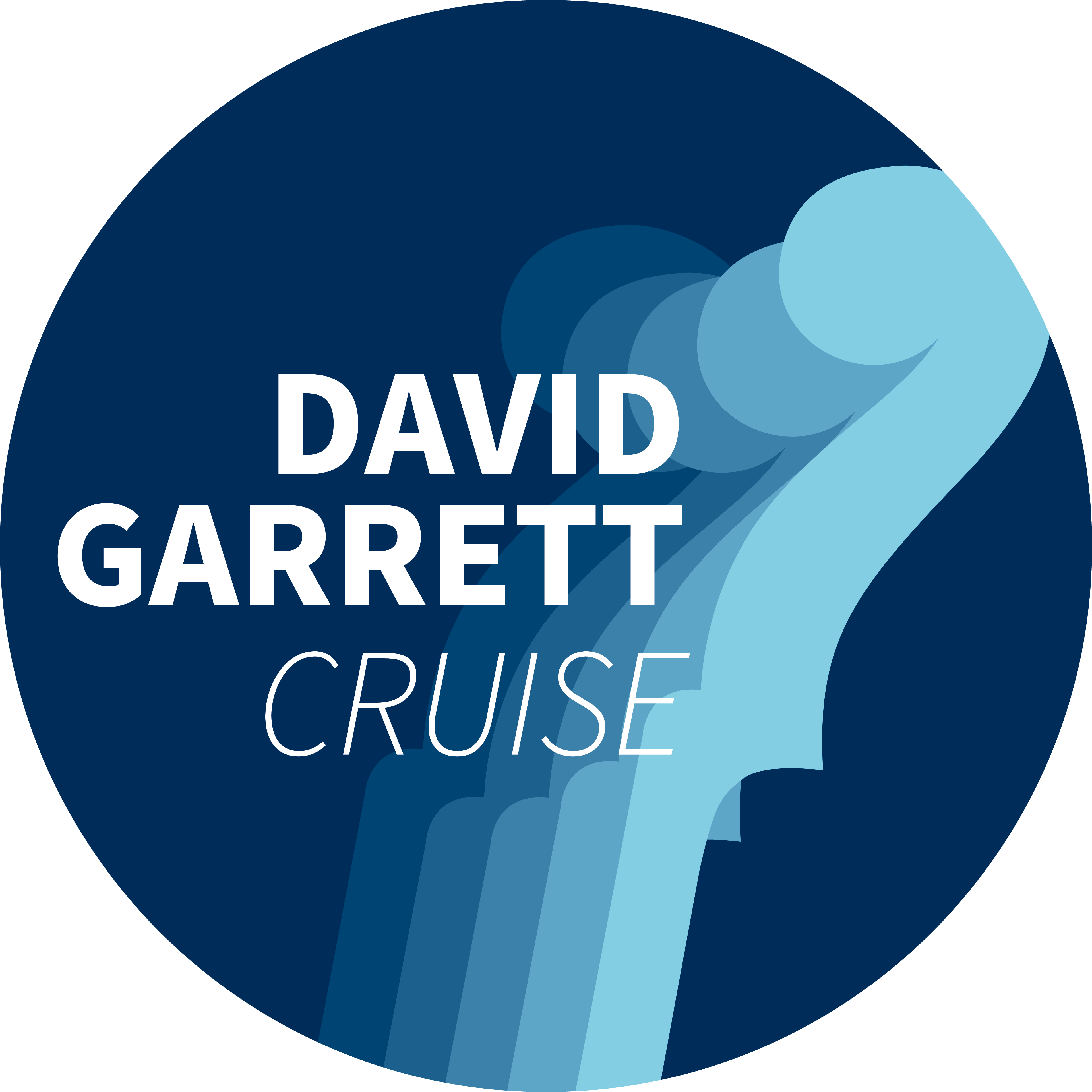 Blaues Logo mit Text "David Garrett Cruise" und stilisiertem Violinenhals. Blaues Logo mit Text "David Garrett Cruise" und stilisiertem Violinenhals.