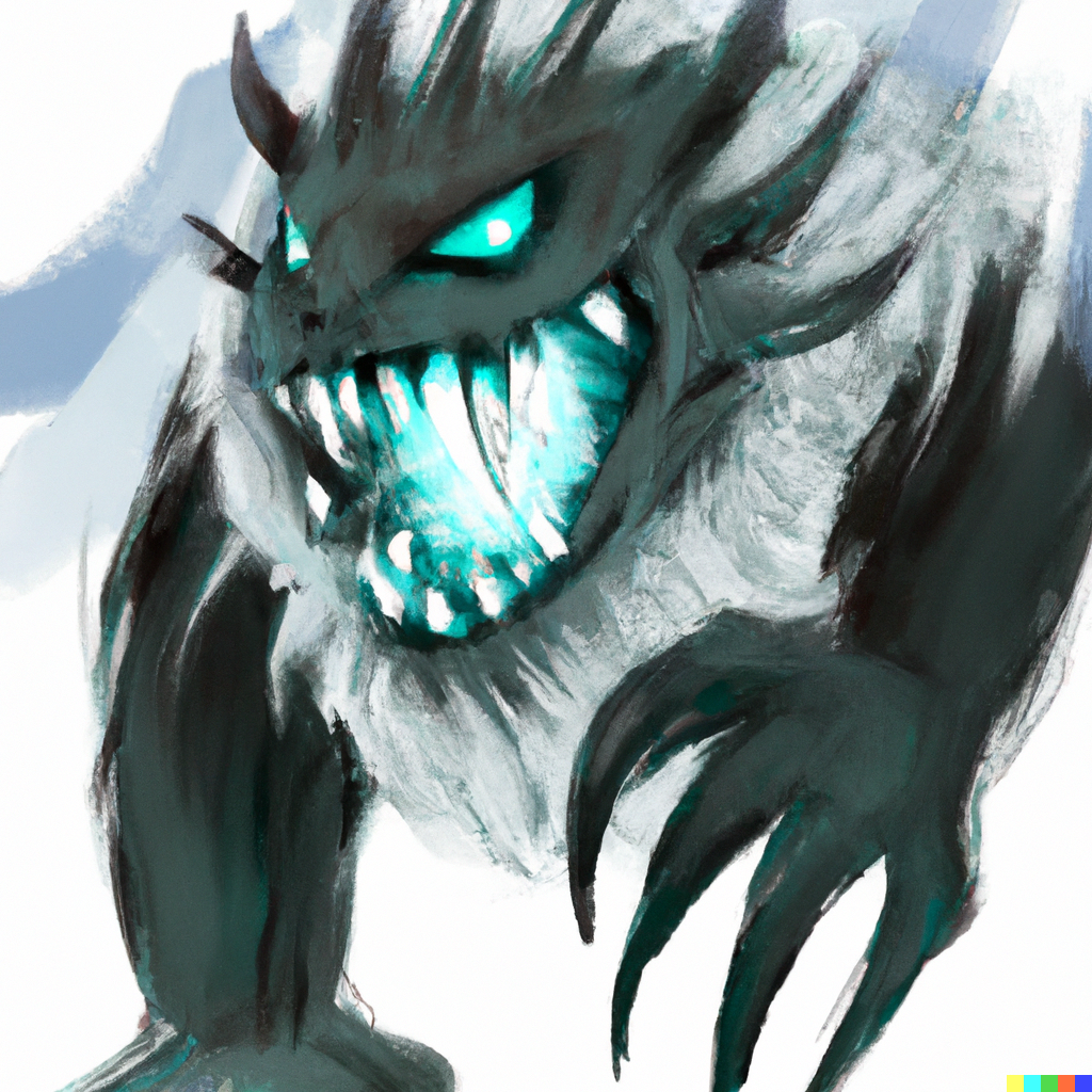 A slavering monster with glowing eyes and sharp, dripping fangs