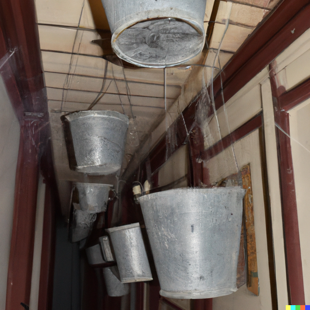 Buckets of water hanging above doorways