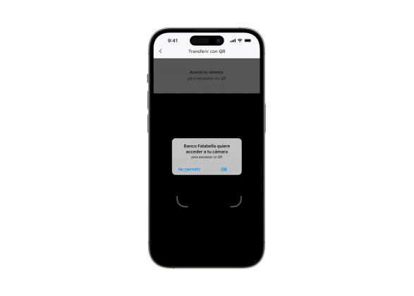 Haz clic en OK para permitir el acceso a la cámara. Luego, acerca la cámara al código QR y escanéalo.