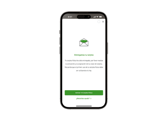 Haz clic en Activar mi tarjeta física y confirma la activación