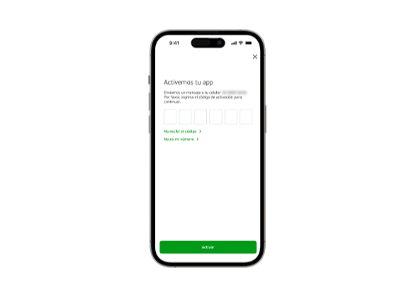 Se enviará un código de seguridad. Revisa tu SMS e ingresa el código de activación​.