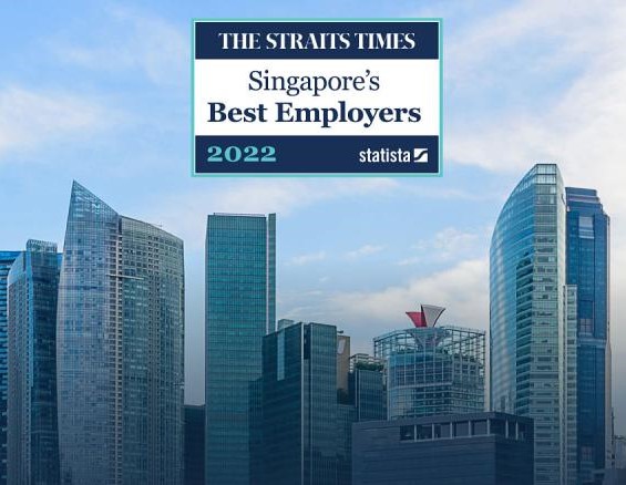 City background with Singapore's Best Employers 2022 logo