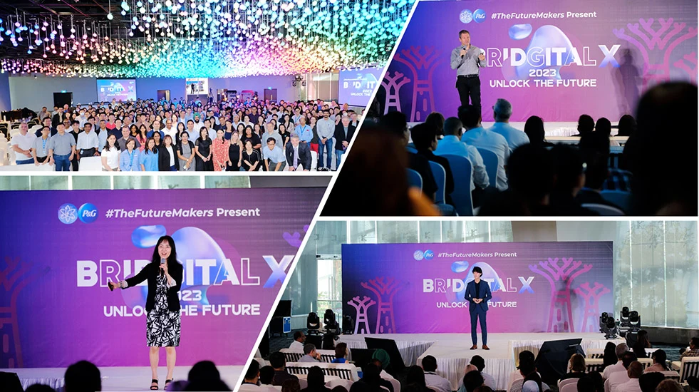 4 pictures of the Beauty Science event hosted at the SgIC: 1) A sprawling group photo of the attendees 2) Mark Smerznak onstage 3) Yuko Nakamura onstage 4) Lucal Lee onstage
