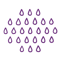 Purple line art of raindrops in a bindi shape