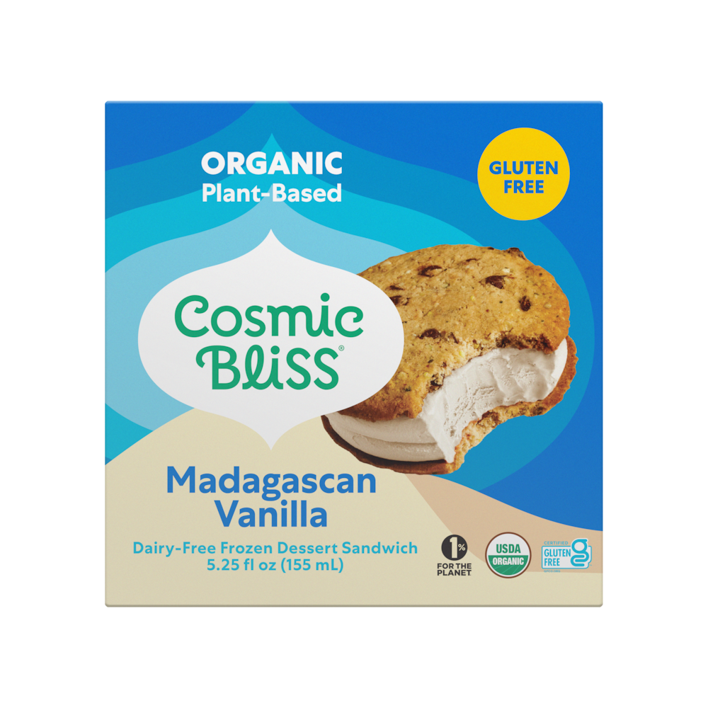 Box of Cosmic Bliss Madagascan Vanilla Dairy-Free Frozen Dessert Sandwiches