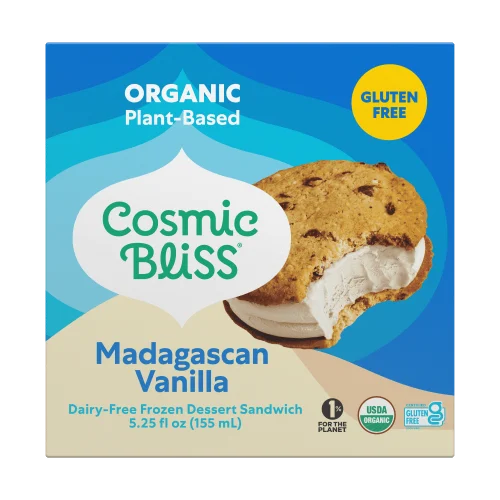 Box of Cosmic Bliss Madagascan Vanilla Dairy-Free Frozen Dessert Sandwiches