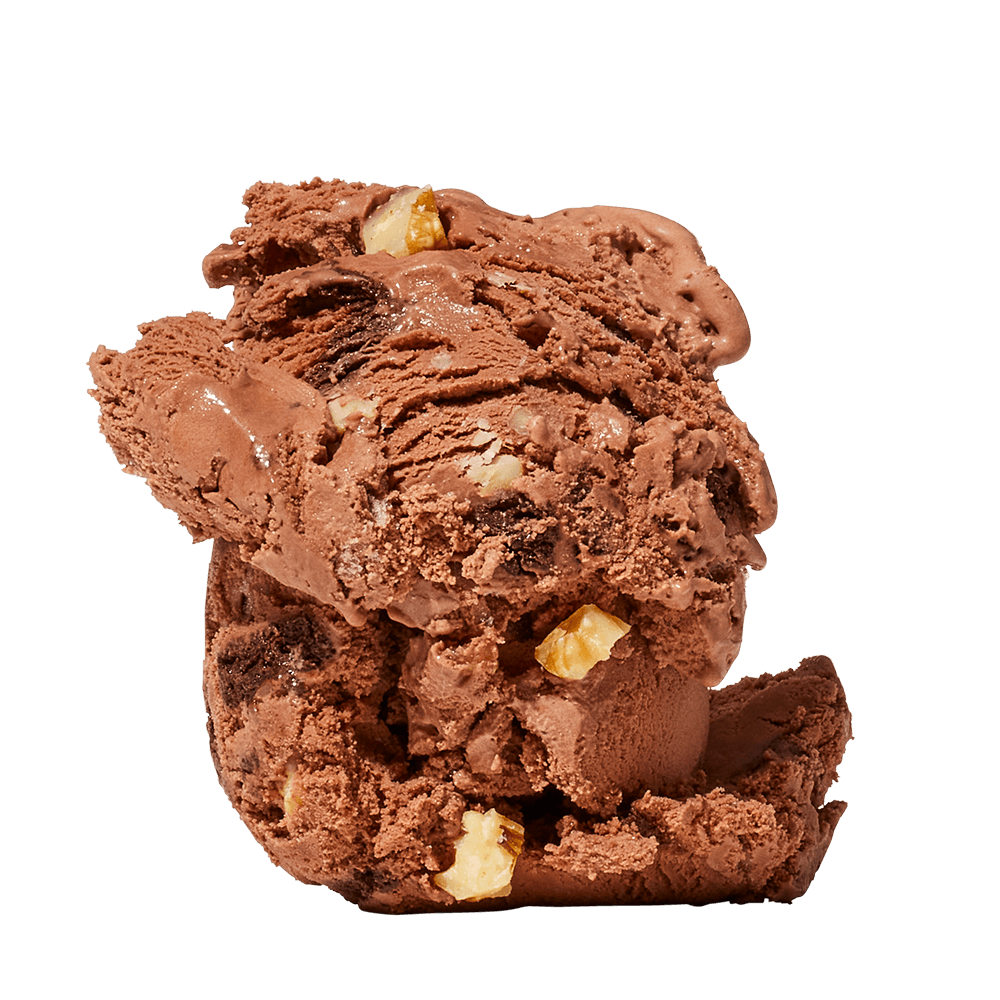 Two scoops of Chocolate Walnut Brownie ice cream