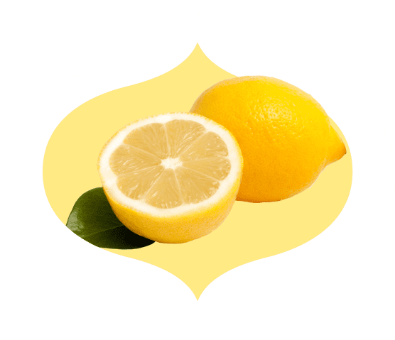 Half of a lemon and a whole lemon in a bindi frame