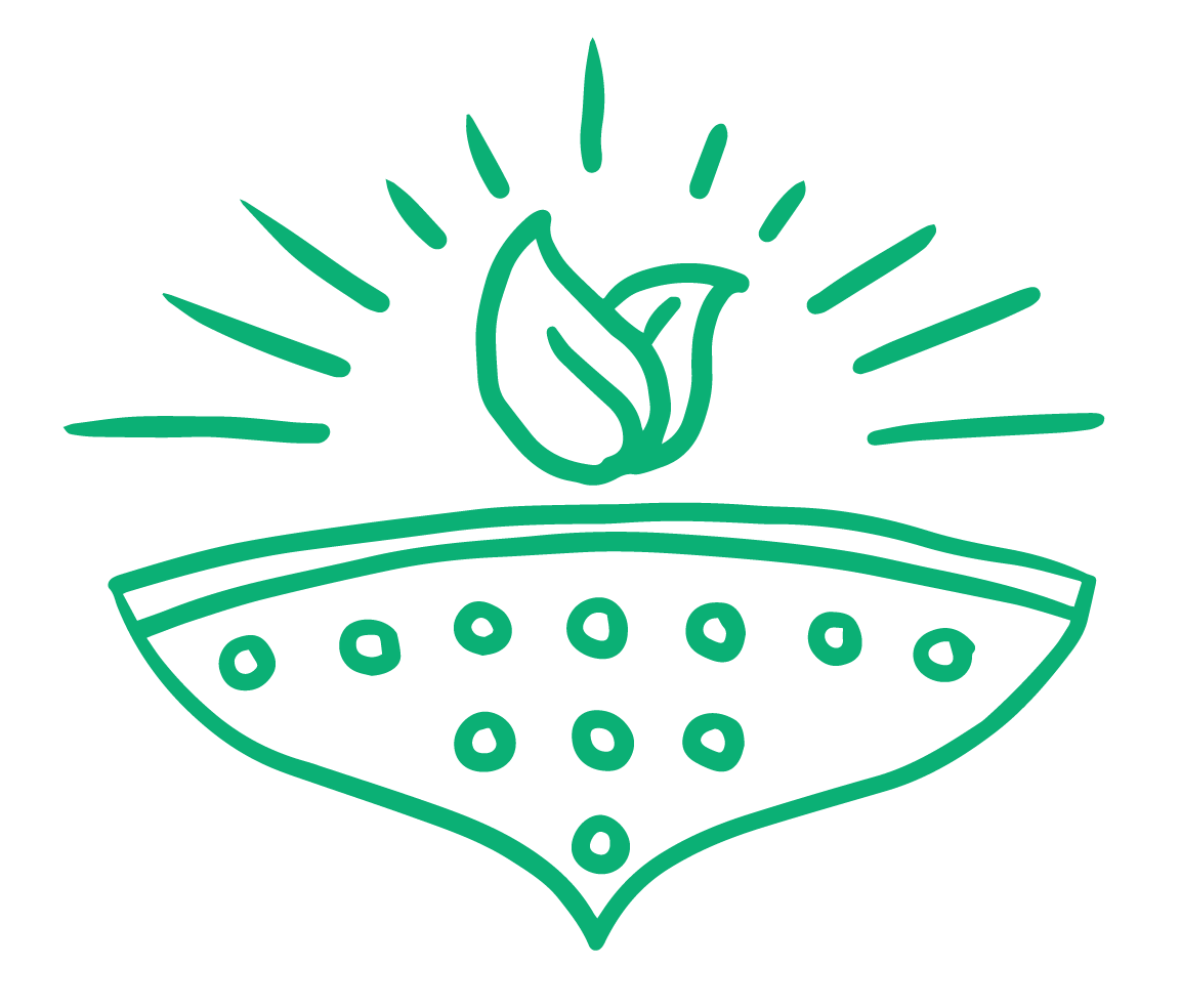 green line art icon with a plant growing out of the dirt