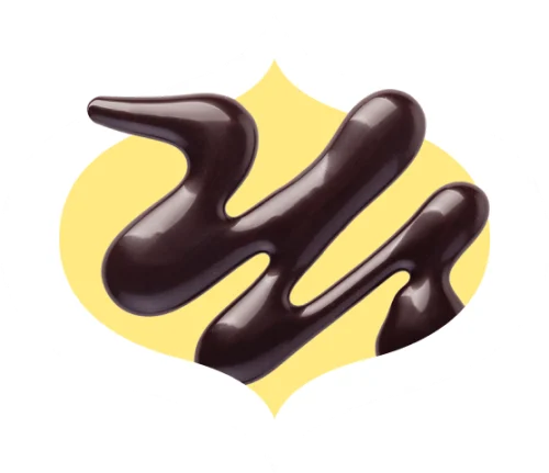 Swirl of chocolate syrup in a bindi-shaped frame