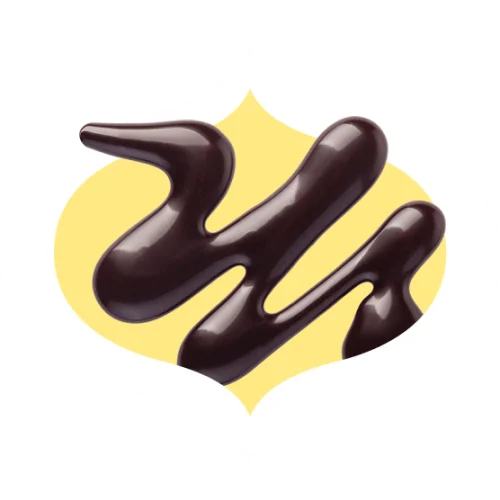 Swirl of chocolate syrup in a bindi-shaped frame