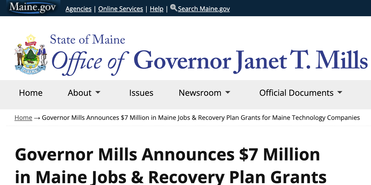 Governor Mills Announces $7 Million in Maine Jobs & Recovery Plan Grants