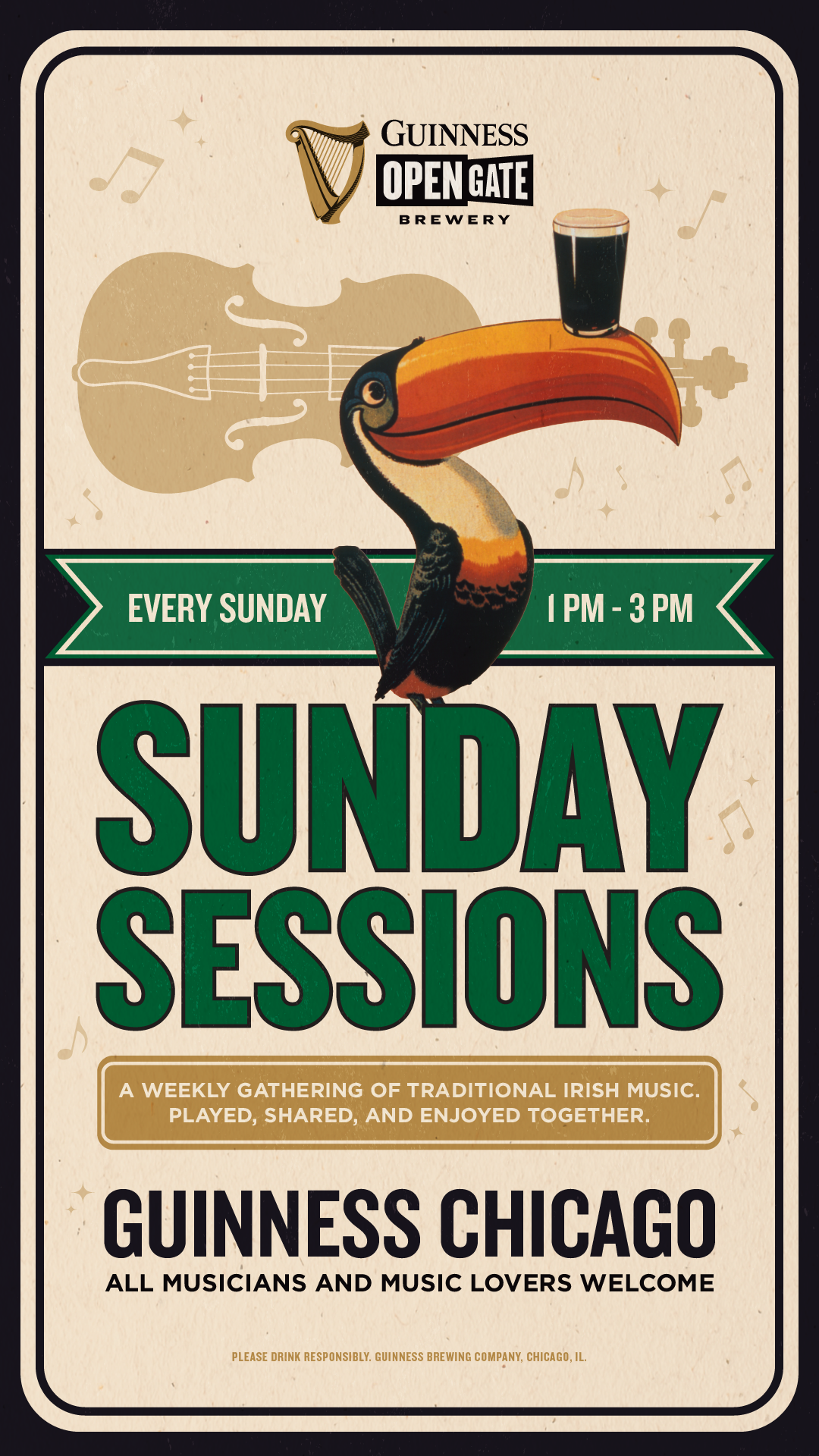 Join us for Sunday Sessions every Sunday from 1-3PM at Guinness Chicago and enjoy traditional Irish music