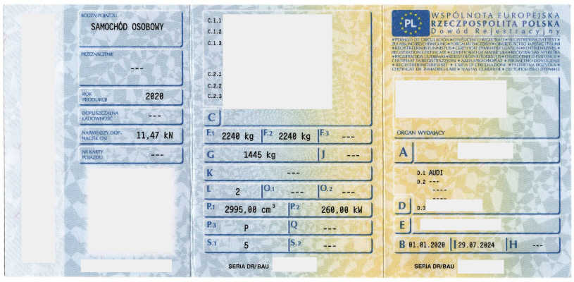 Zdjęcie dowodu rejestracyjnego jedna strona