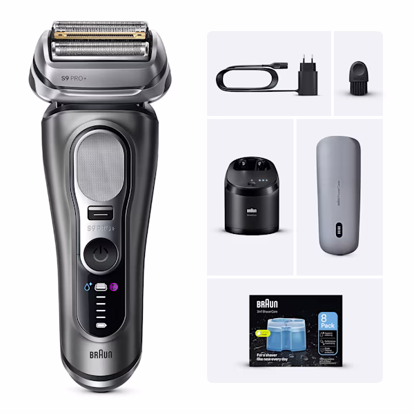 Rasoir Électrique Braun Series 9 PRO+ 9675cc Avec Étui de Recharge PowerCase et Station de Nettoyage 6-en-1. Rasoir Électrique Braun Series 9 PRO+ 9675cc Avec Étui de Recharge PowerCase et Station de Nettoyage 6-en-1.