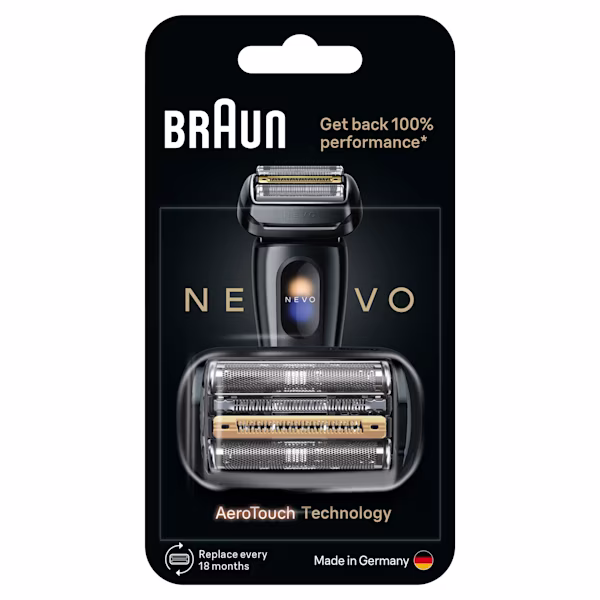 Tête de rasoir de remplacement Braun NEVO-B dans l'emballage, restaure 100 % de performance, fabriqué en Allemagne. Tête de rasoir de remplacement Braun NEVO-B dans l'emballage, restaure 100 % de performance, fabriqué en Allemagne.