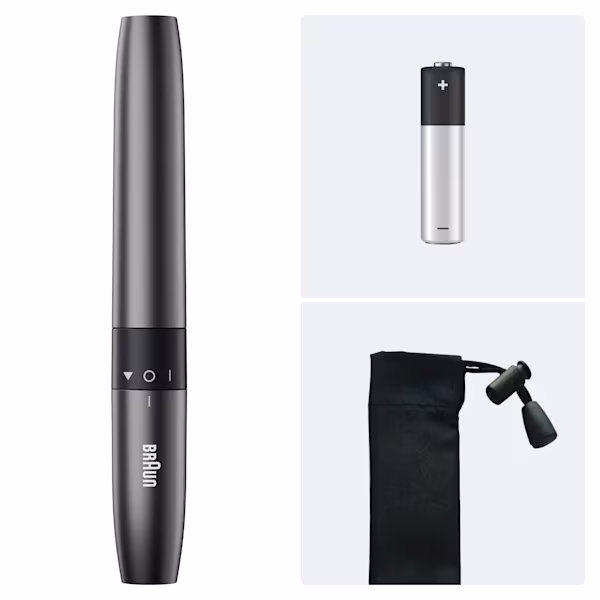Photo de la tondeuse de Poche pour Oreilles & Nez Braun avec technologie 2in1 et SkinGentle. Photo de la tondeuse de Poche pour Oreilles & Nez Braun avec technologie 2in1 et SkinGentle.