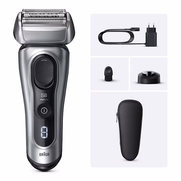 Rasoir Électrique Braun Series 8 8617s Avec Étui de Voyage et Base de Recharge.