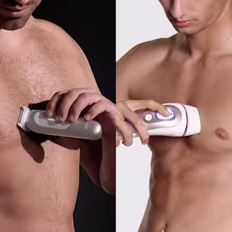 Homme tondant sa poitrine avec la tondeuse corporelle Braun