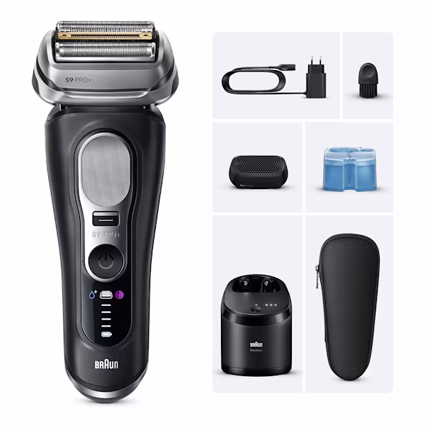 Rasoir électrique Braun Series 9 PRO+ 9690cce avec étui de voyage, tête ProComfort et Station SmartCare 6-en-1. Rasoir électrique Braun Series 9 PRO+ 9690cce avec étui de voyage, tête ProComfort et Station SmartCare 6-en-1.