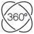 Icône représentant une rotation à 360°, symbolisant la tête pivotante flexible à 360°. Icône représentant une rotation à 360°, symbolisant la tête pivotante flexible à 360°.