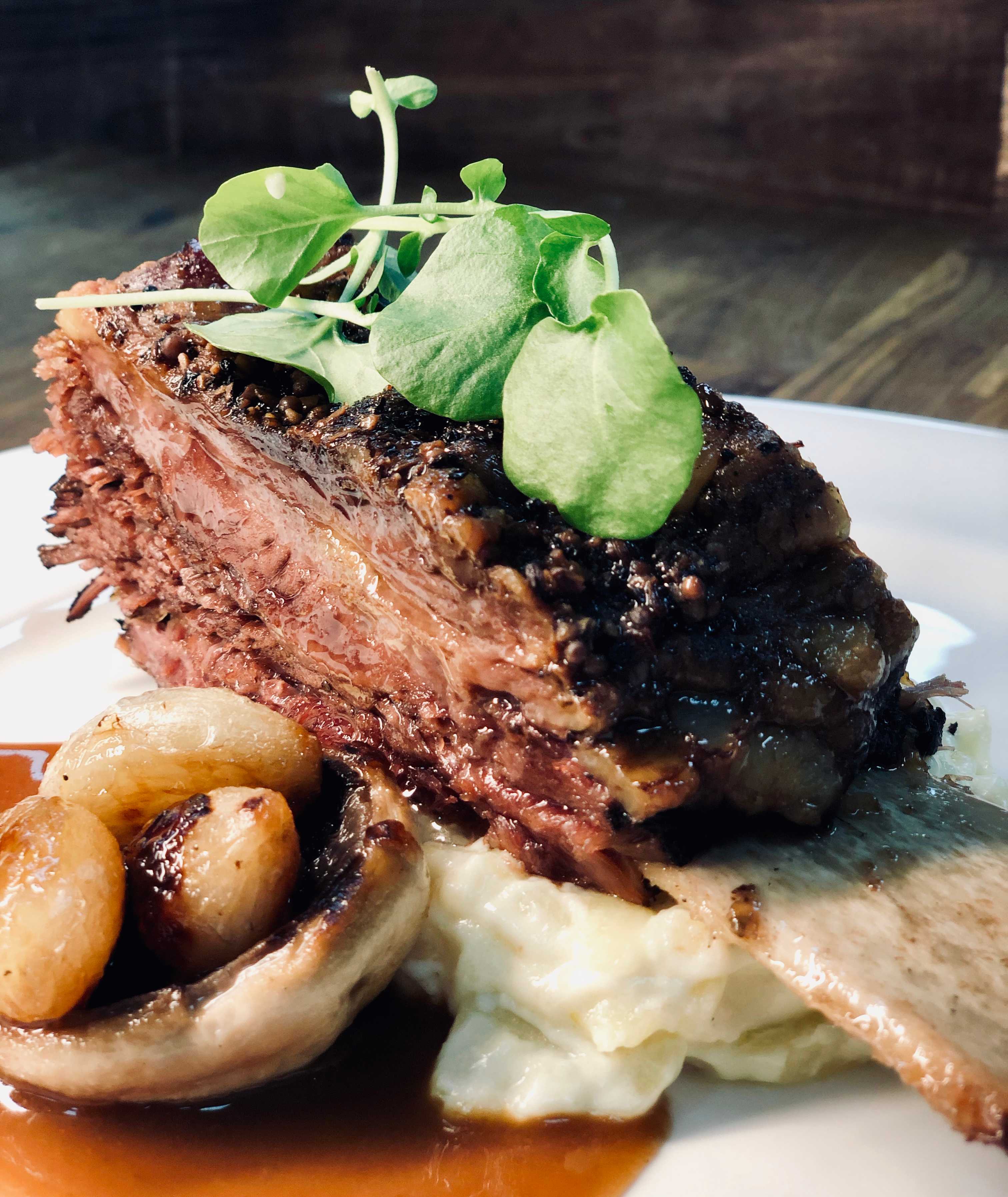 A close up of a meat dish.