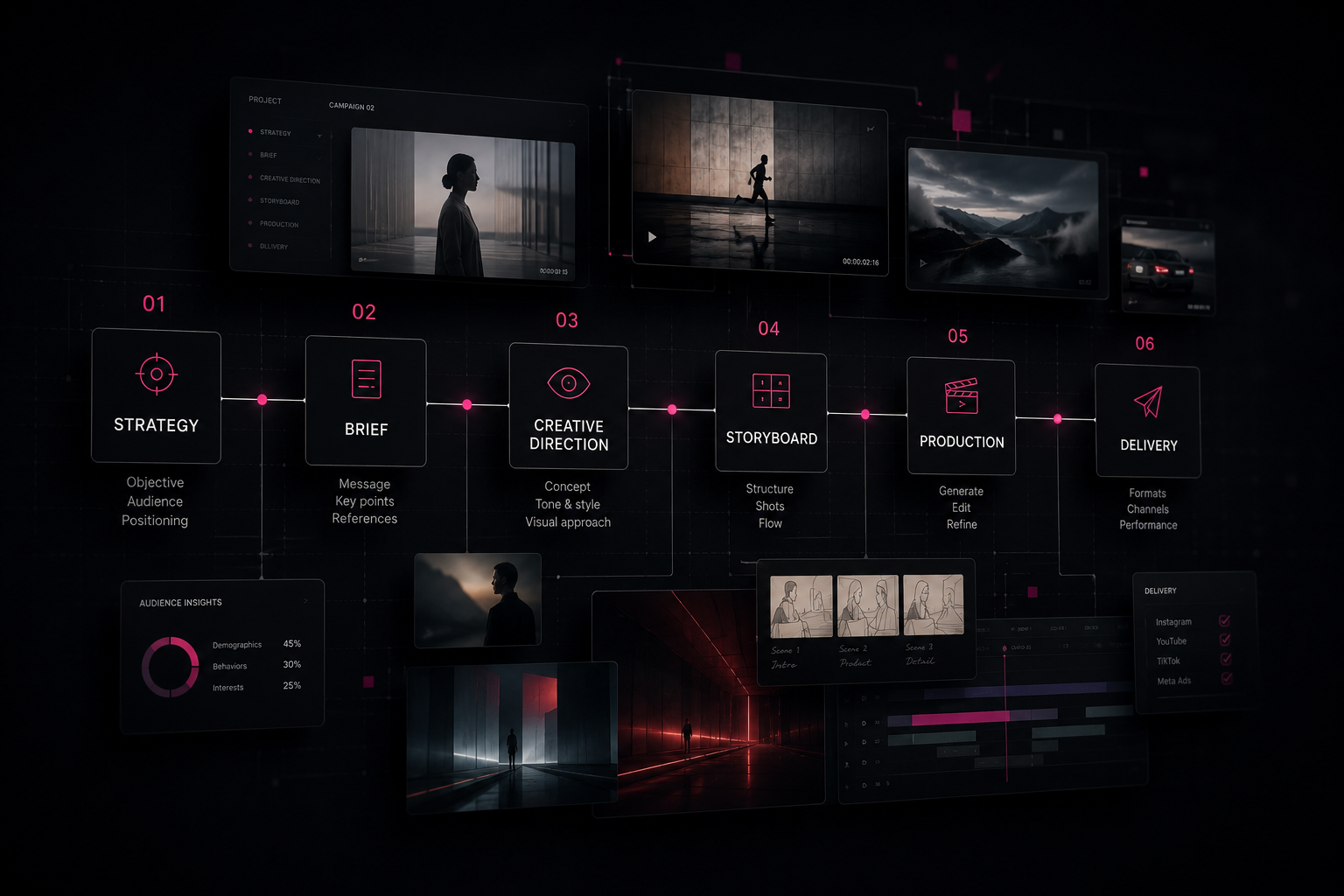 AI video production is not only about choosing the right tool. Brands need a structured workflow that connects strategy, creative direction and execution.