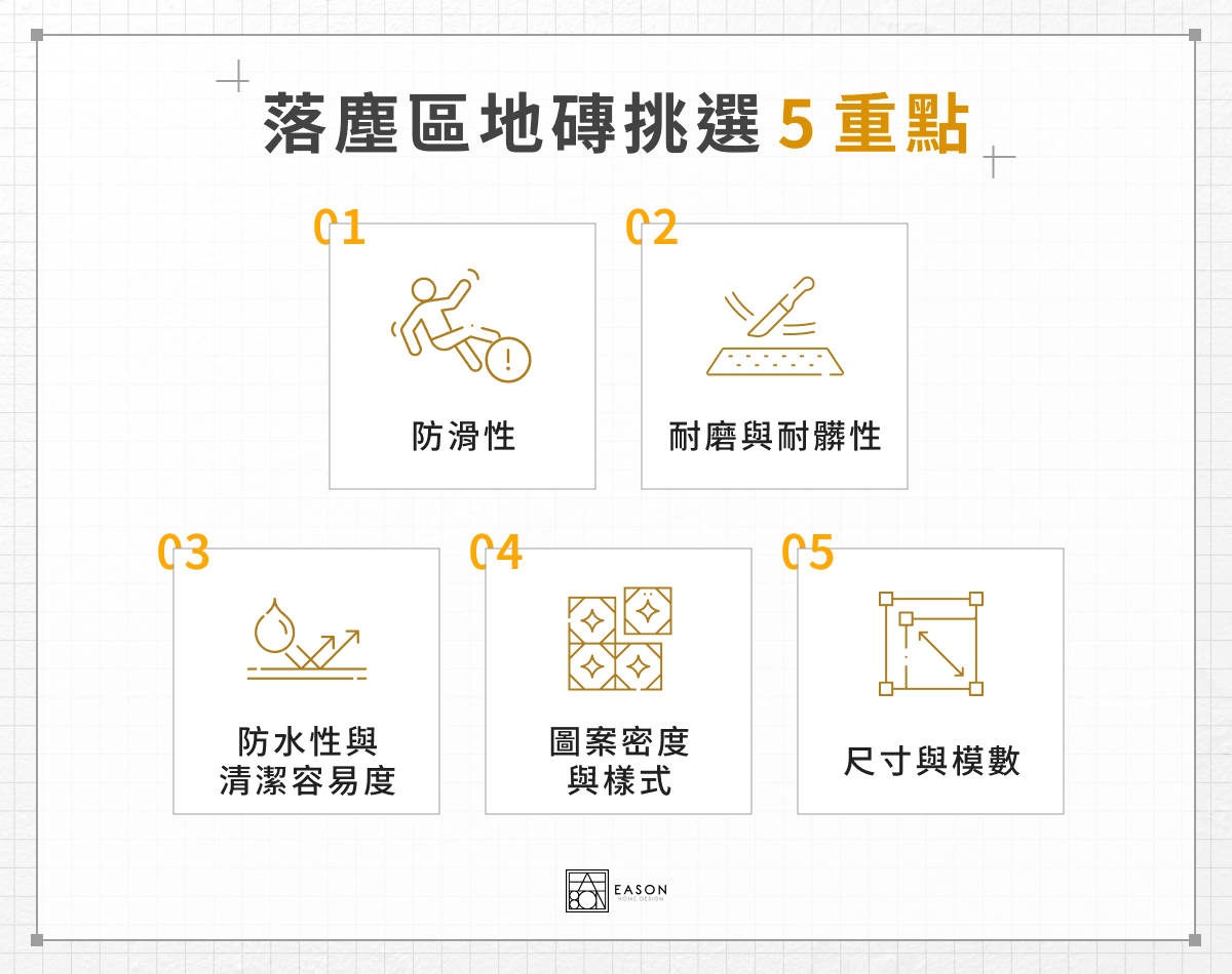 落塵區地磚挑選 5 重點