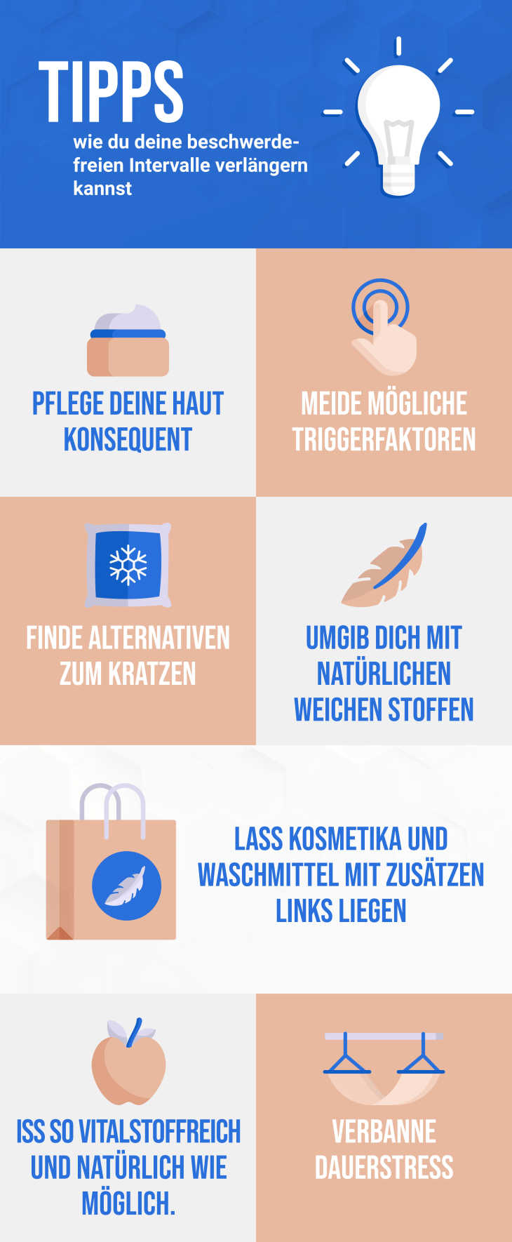 Grafik mit Tipps zur Verlängerung der Zeit ohne Neurodermitis-Beschwerden