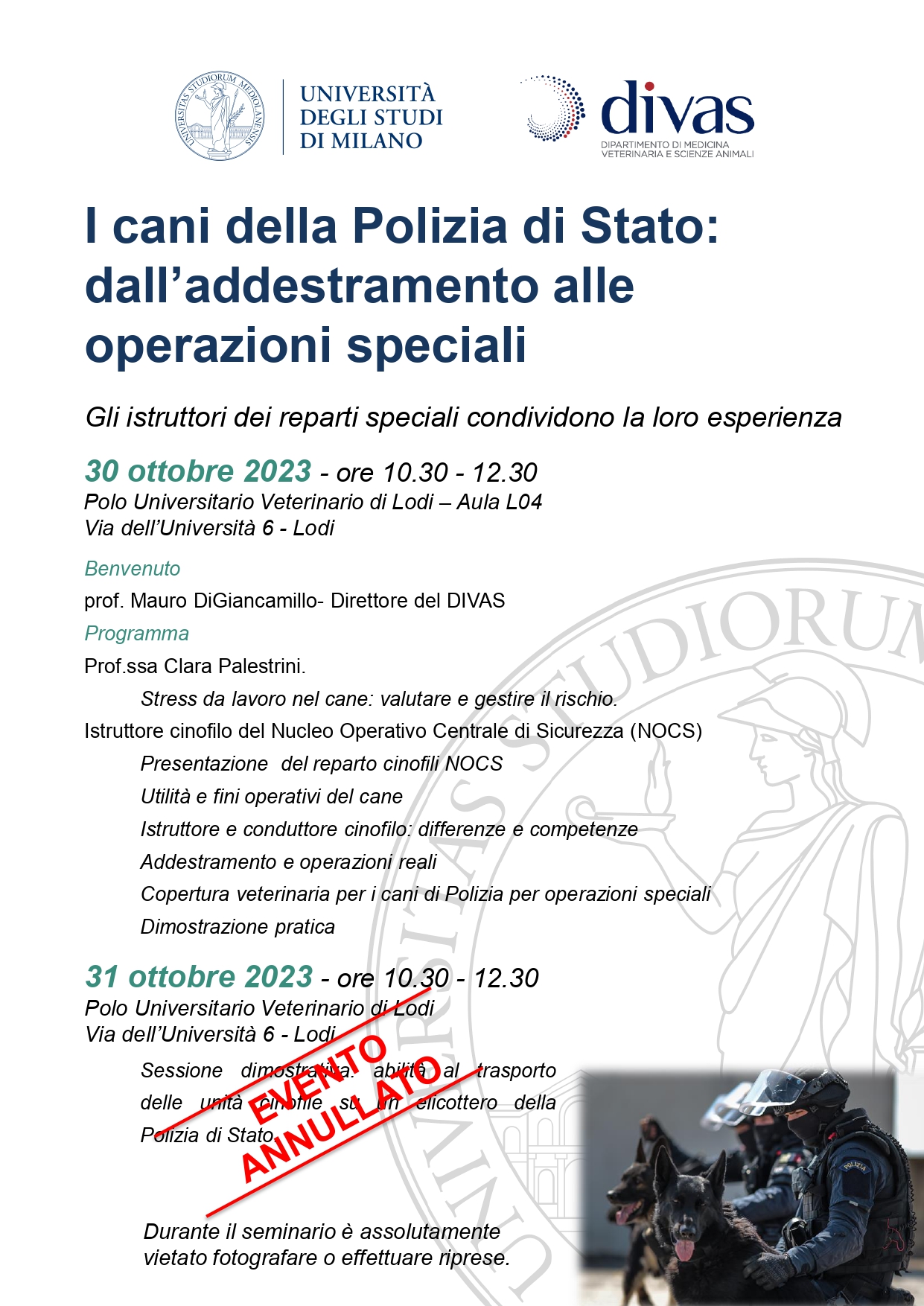 Locandina: I cani della Polizia di Stato: dall’addestramento alle operazioni speciali