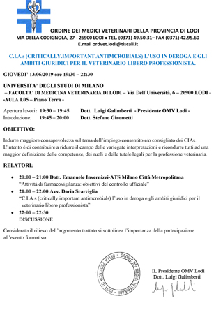 C.I.A.s (CRITICALLY.IMPORTANT.ANTIMCROBIALS) L’USO IN DEROGA E GLI AMBITI GIURIDICI PER IL VETERINARIO LIBERO PROFESSIONISTA