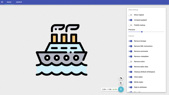 Demo of SVGOMG optimizing an SVG image.