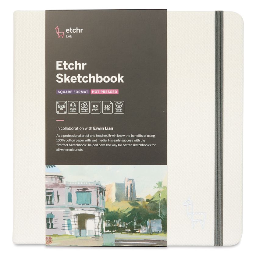 Etchr Mixed Media Hardbound Sketchbook Hot Press, Square, 8" x 8