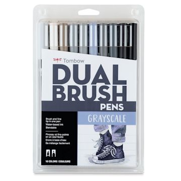 Open in modal - Tombow Dual Brush Pens - Gray Scale Colors, Set of 10. Front of package.