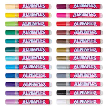 Open in modal - Alpha6 AlphaFlex Textile and Leather Paint Markers - Assorted Colors, 4 mm, Set of 24 markers with caps on